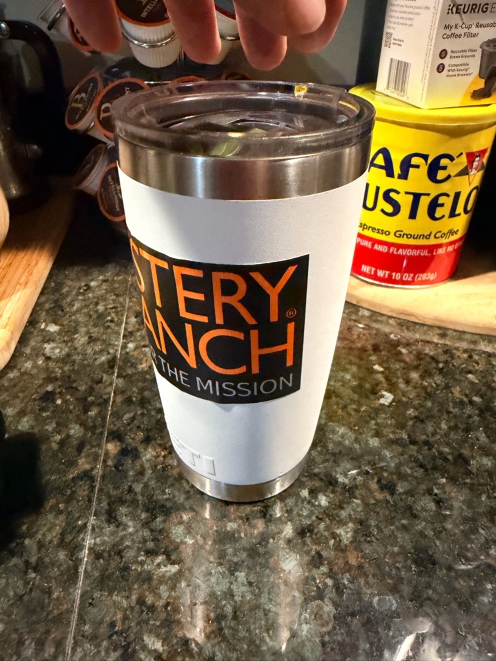 YETI White Stainless Steel Tumbler 20oz Green mag with Mystery Ranch Sticker ❤️ - Picture 7 of 9